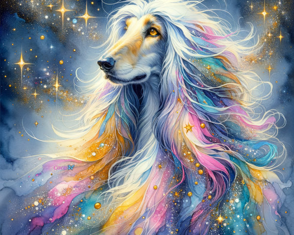 Majestic Dog with Colorful Nebula-Inspired Fur