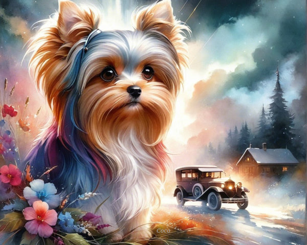 Yorkshire Terrier in a Dreamy Landscape Setting