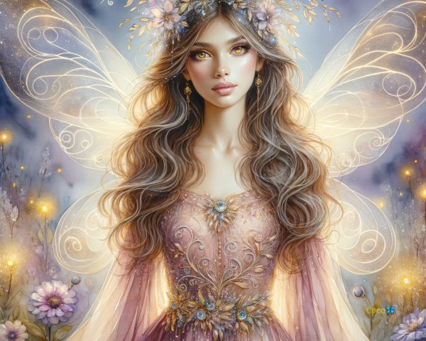 Fairy with Translucent Wings in Dreamy Setting
