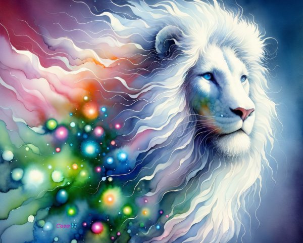 Ethereal Lion's Head with Cosmic Background Colors