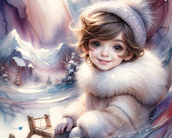 Charming Winter Scene with Child in Cozy Attire