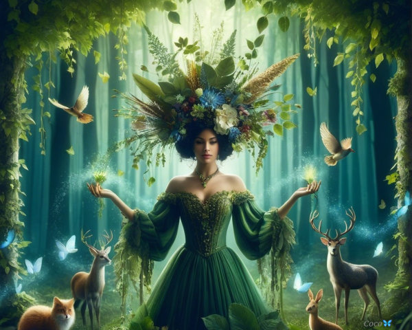 Enchanting Scene in a Magical Forest with Wildlife