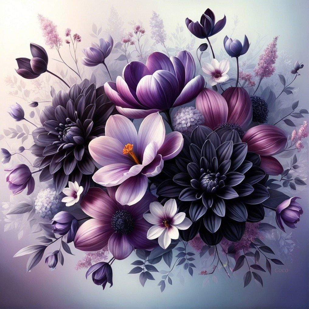 Floral Arrangement with Purple and White Blooms