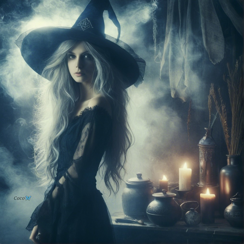 Mystical Witch in Enchanting Dimly Lit Space