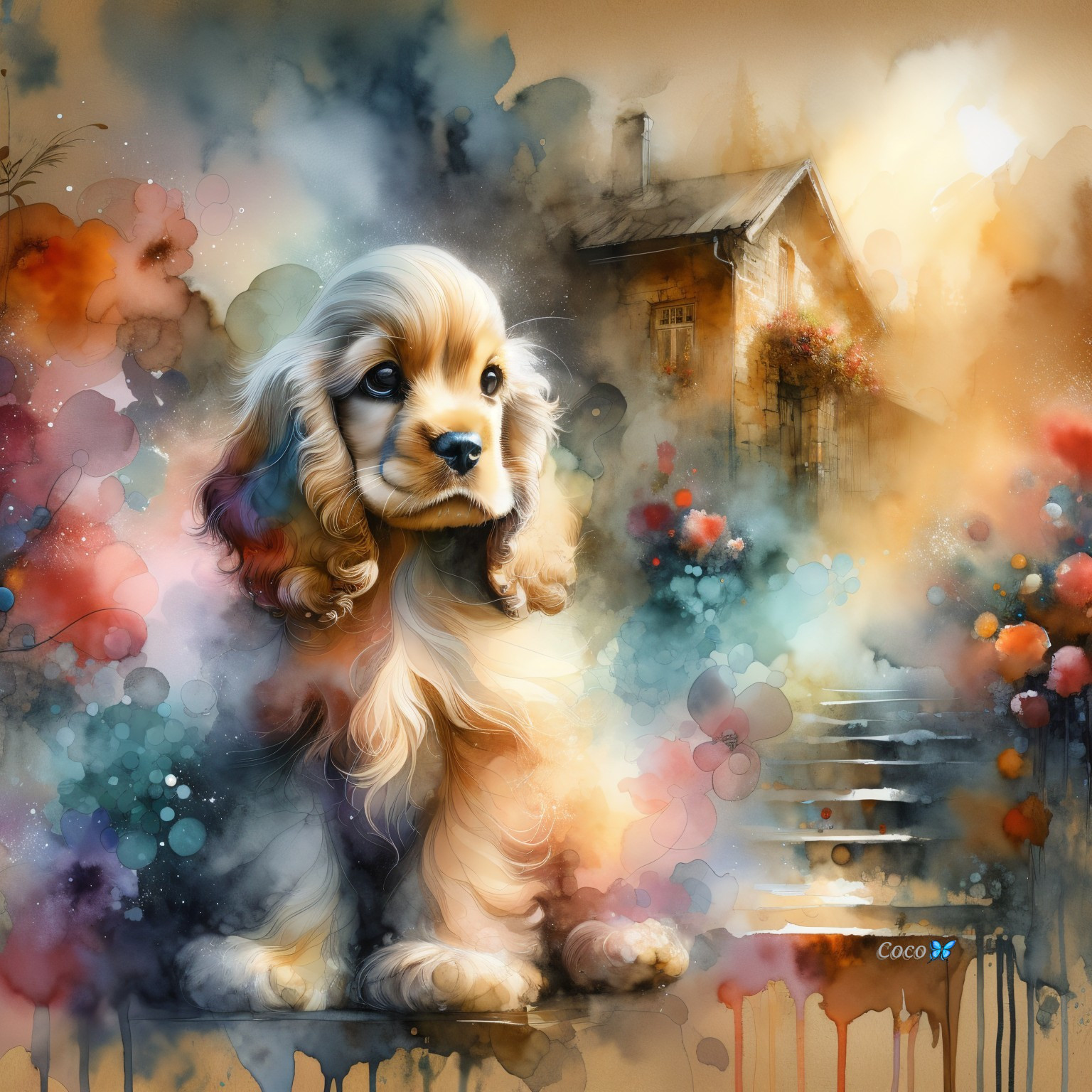 Cocker Spaniel Puppy in a Colorful Garden Setting