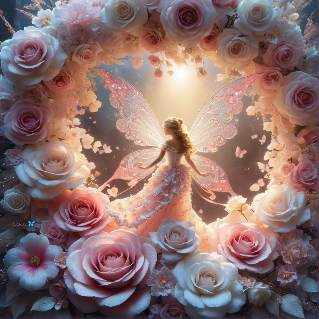 Fairy in Floral Arrangement with Translucent Wings