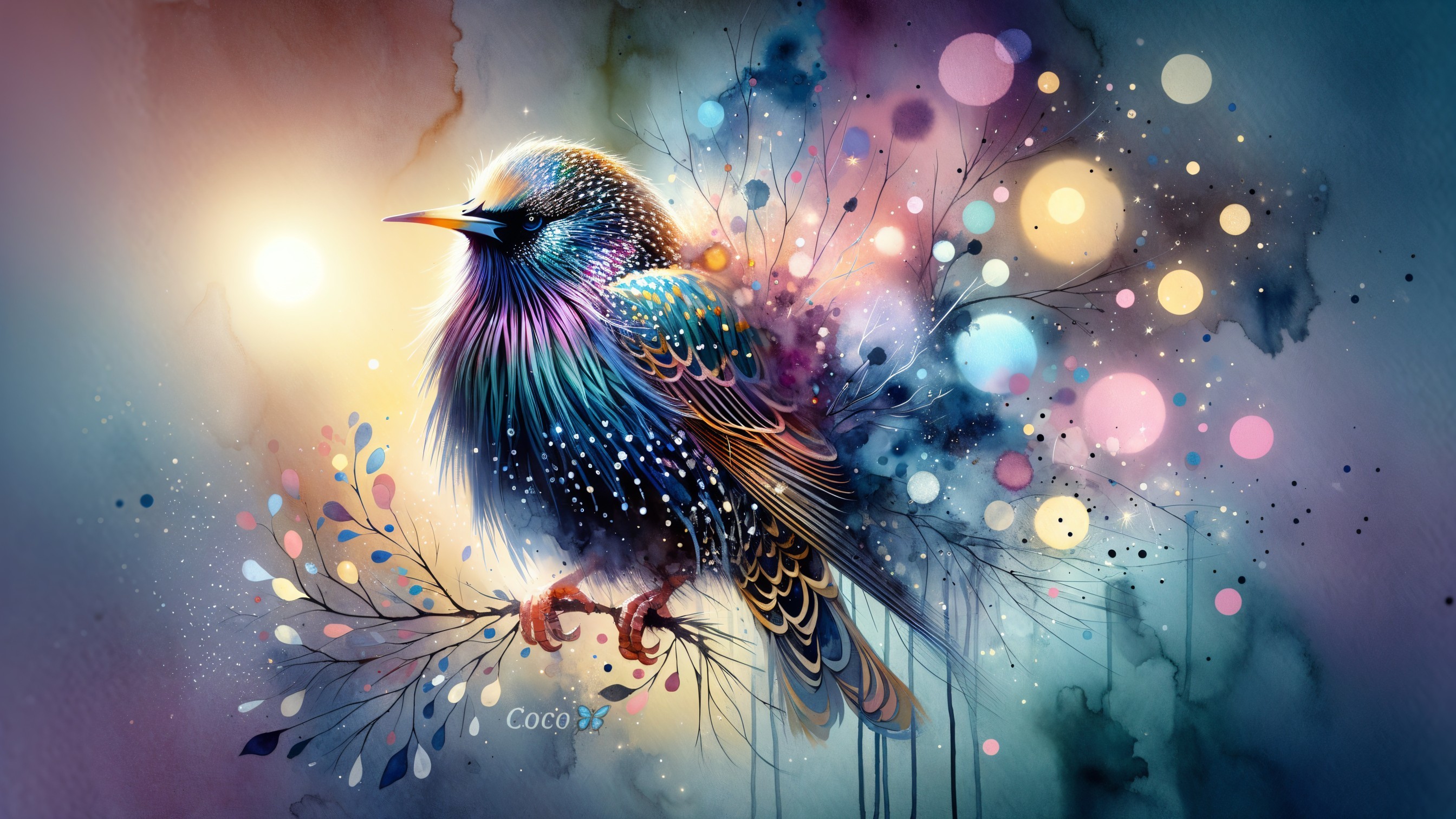 Vividly Colored Bird Against Dreamy Background