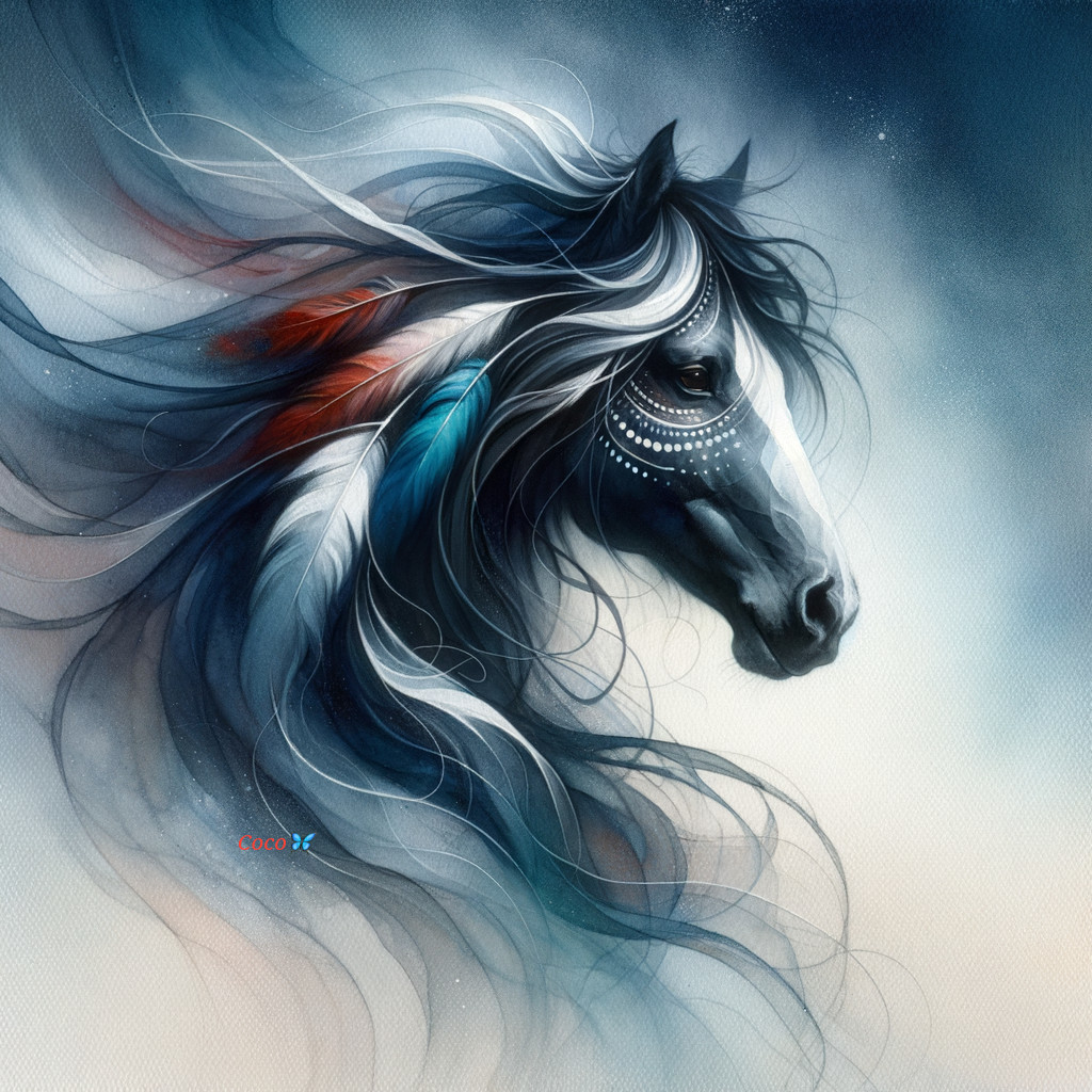 Majestic Horse with Flowing Mane and Intricate Patterns