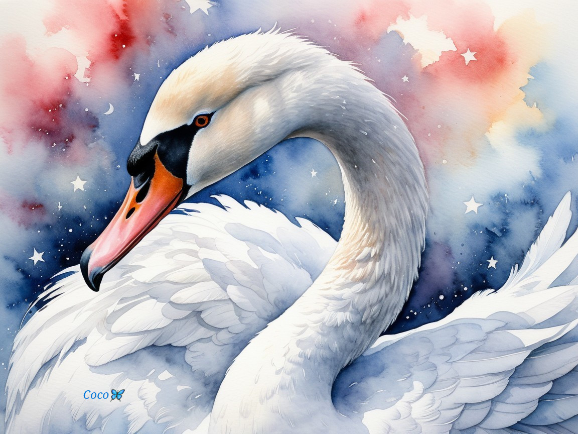 Elegant Swan with Curved Neck and Colorful Background
