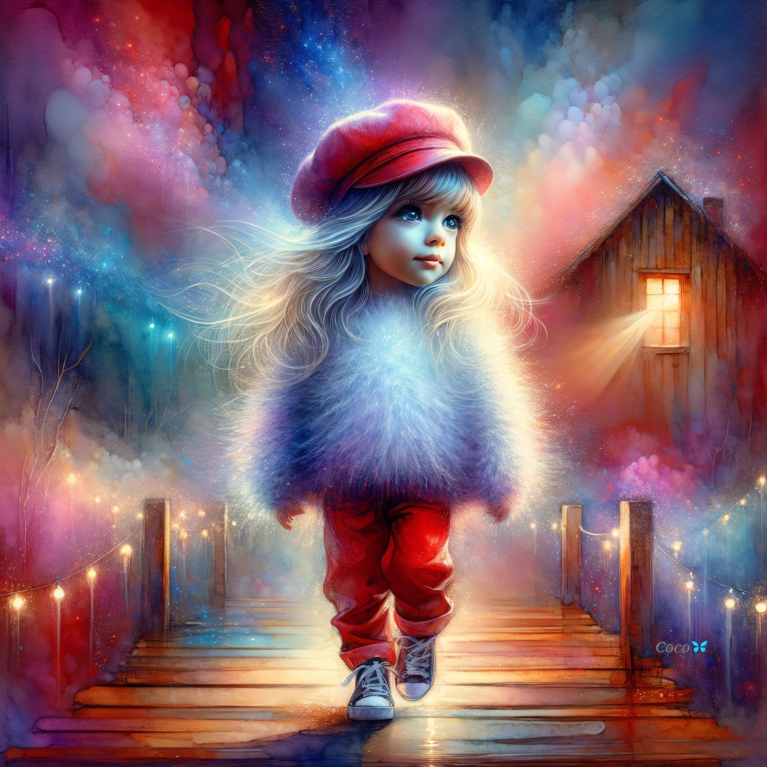 Whimsical Child on Dreamy Illuminated Pathway