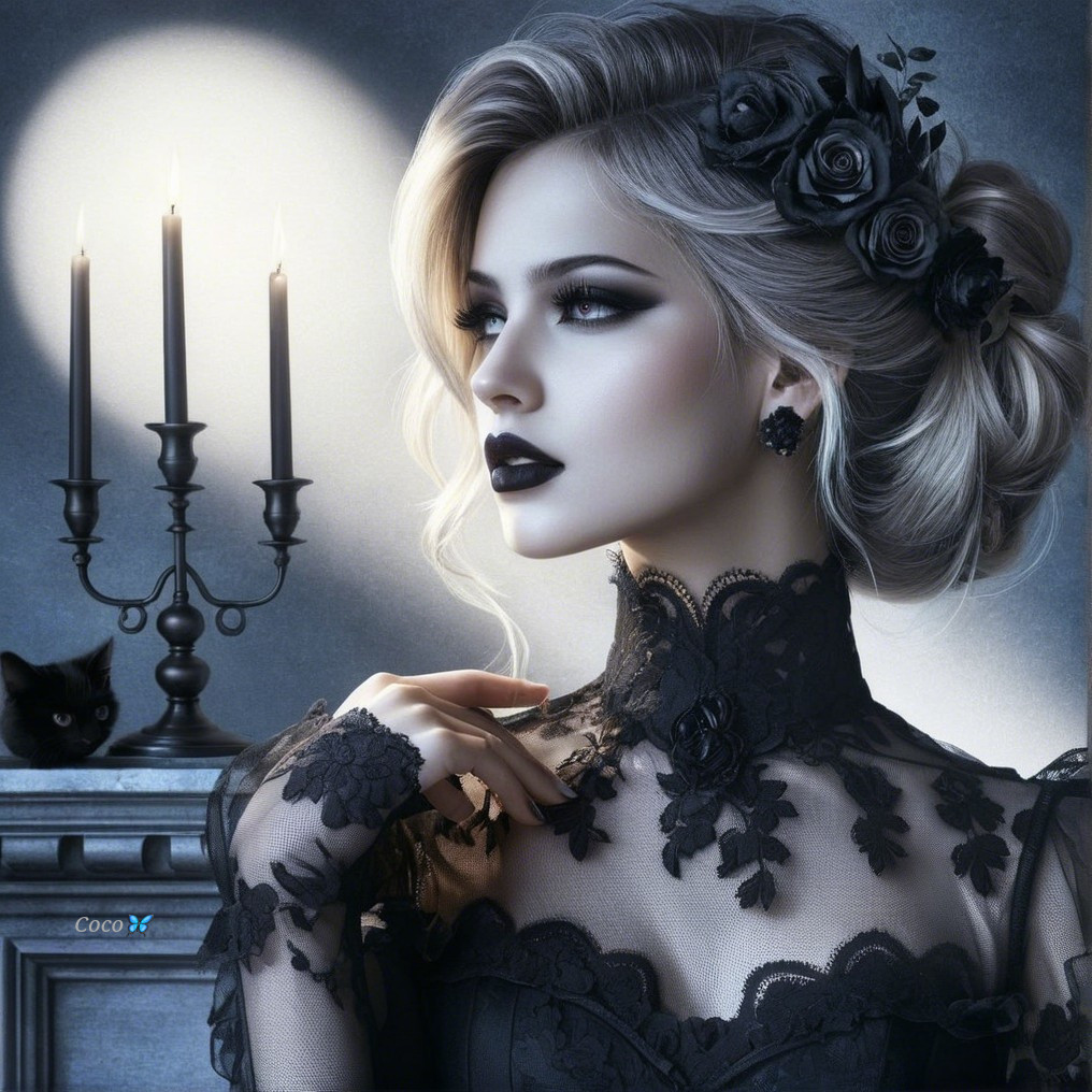Elegant Woman with Platinum Hair and Dark Accents