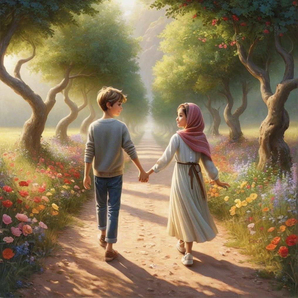 Children Walking on a Winding Path in Nature