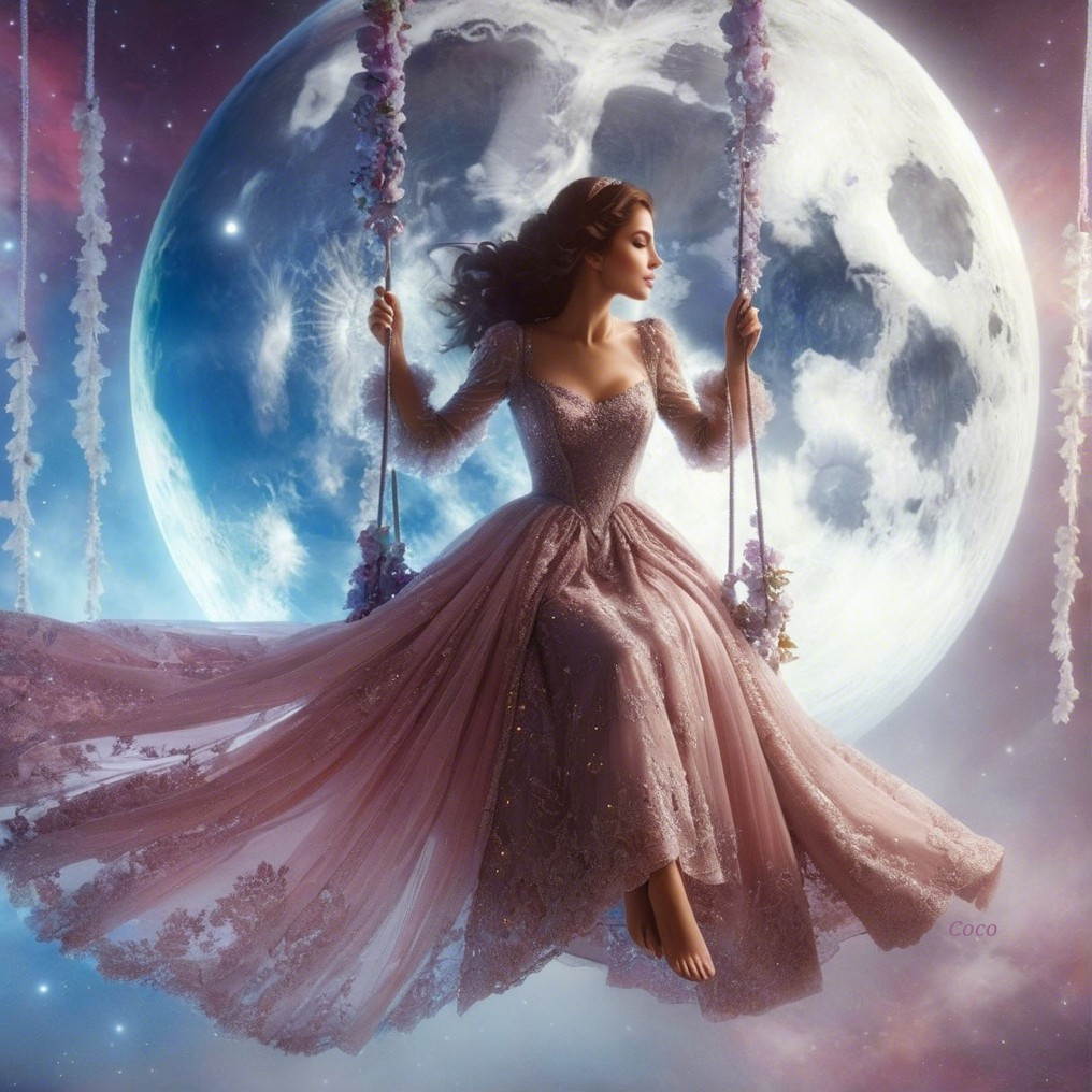 Lavender Gown Under Radiant Full Moon Scene