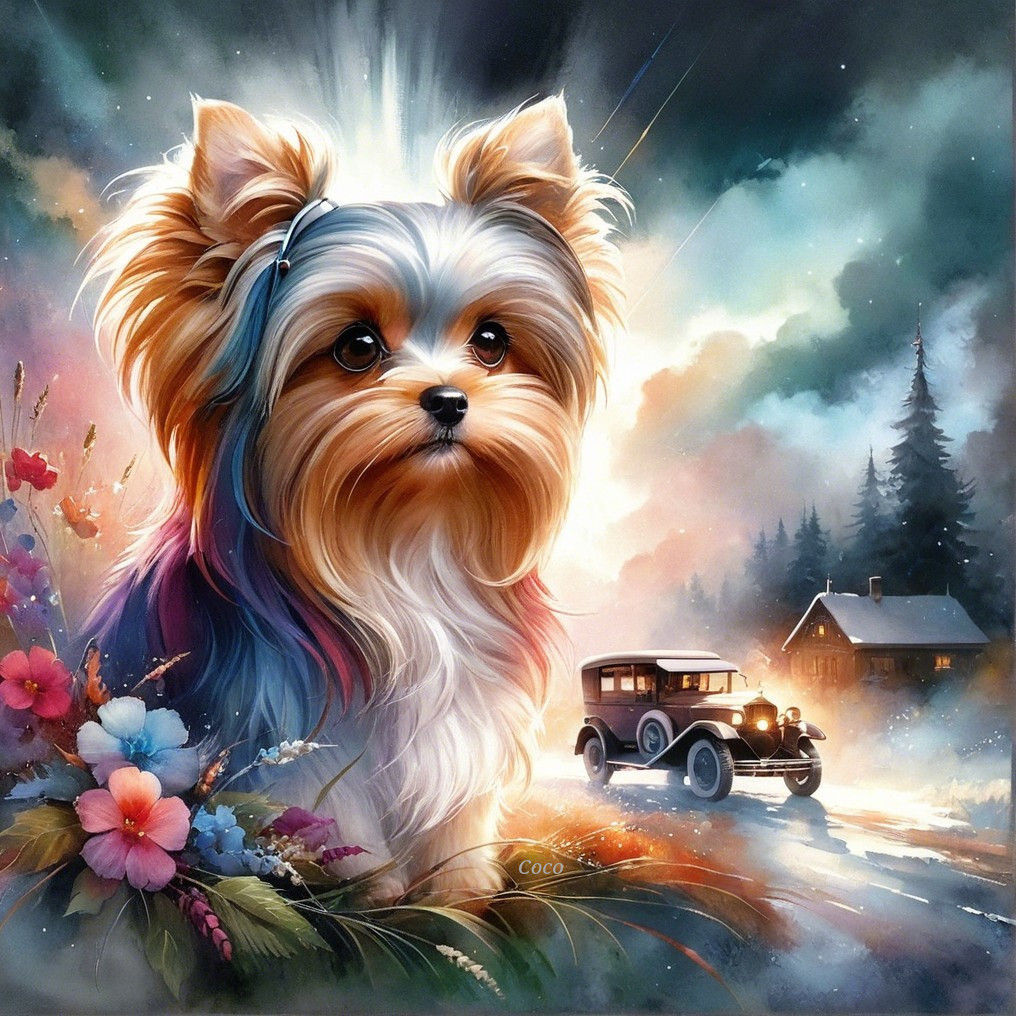 Yorkshire Terrier in a Dreamy Landscape Setting