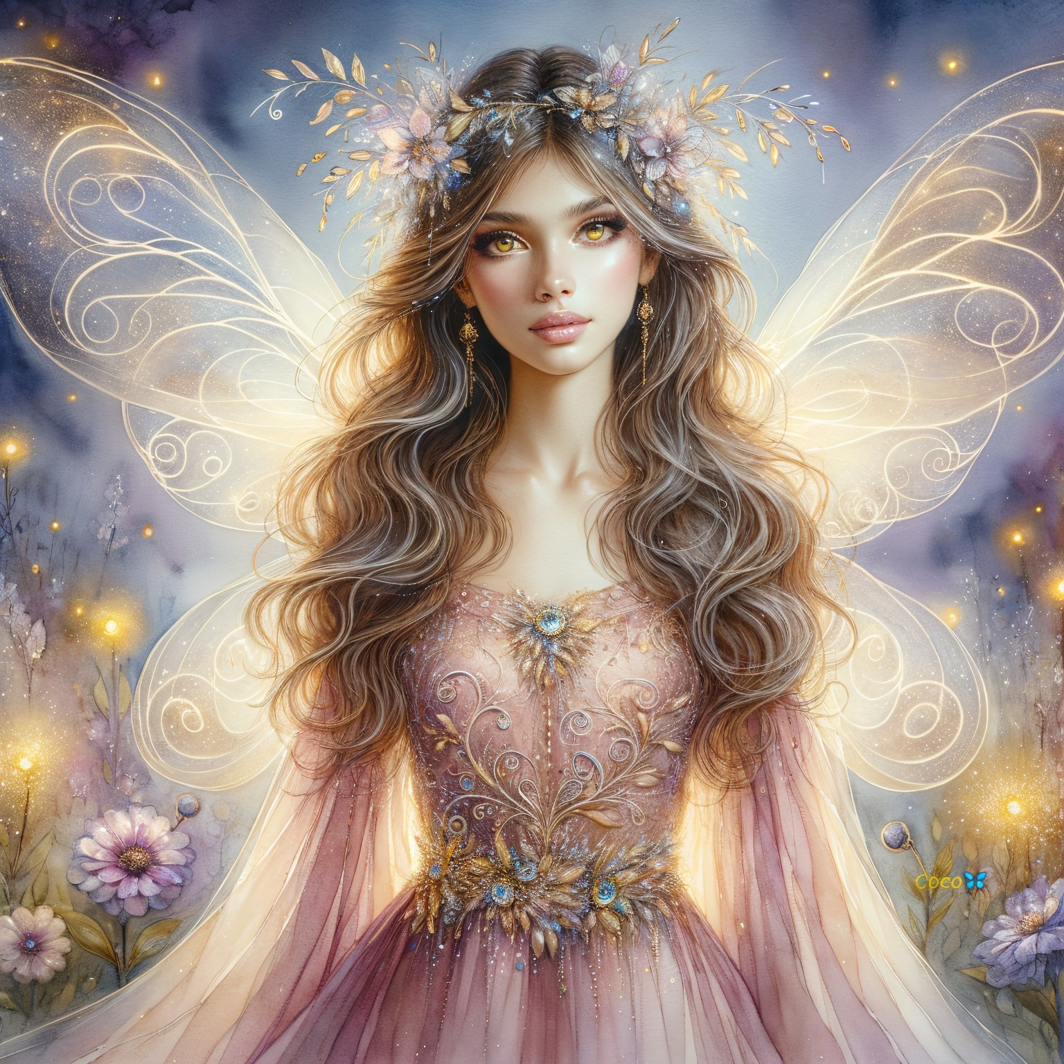 Fairy with Translucent Wings in Dreamy Setting