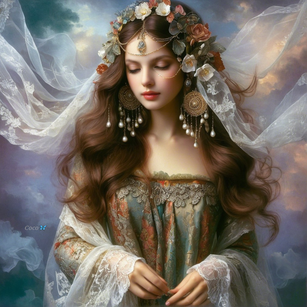 Serene Portrait of Woman with Floral Accessories