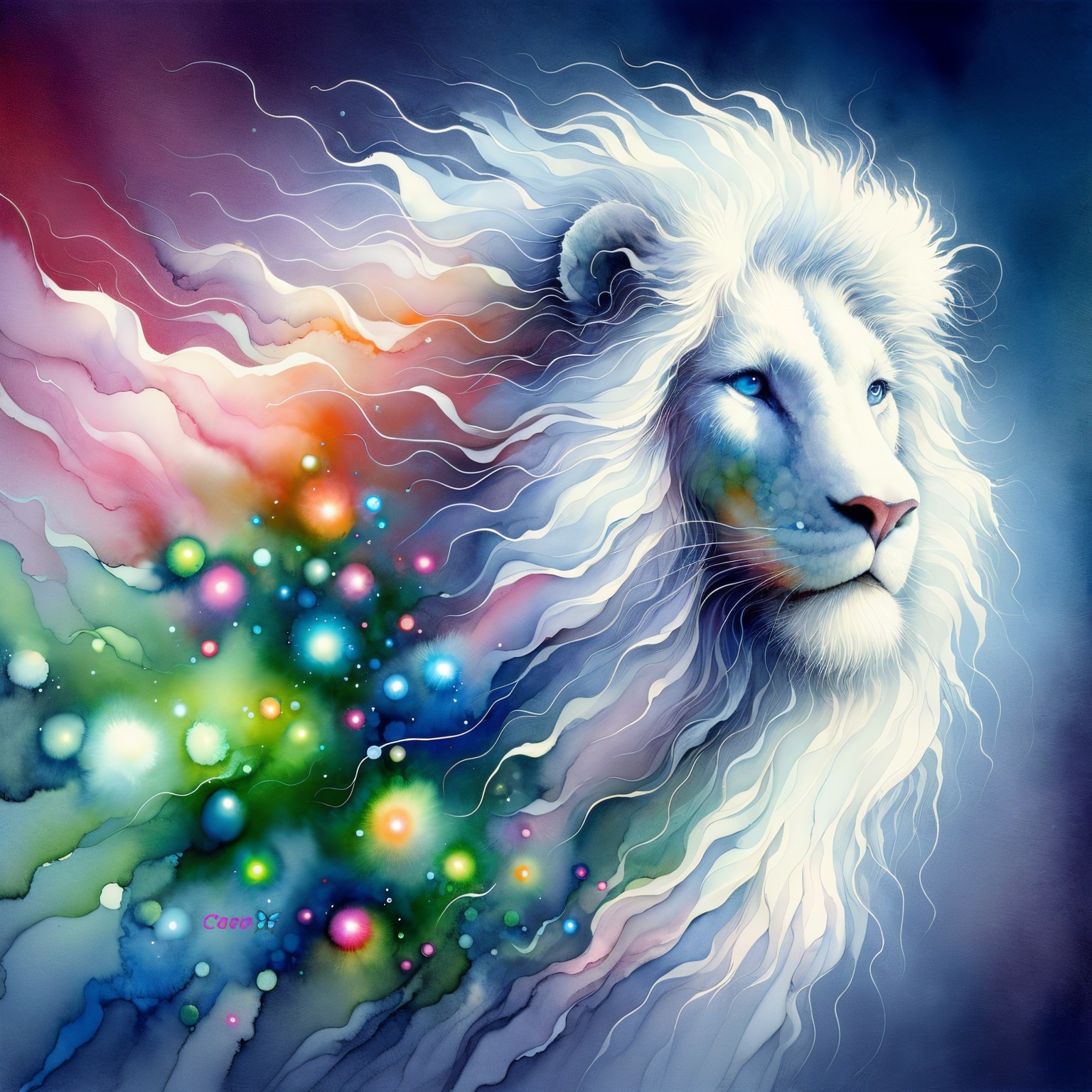 Ethereal Lion's Head with Cosmic Background Colors