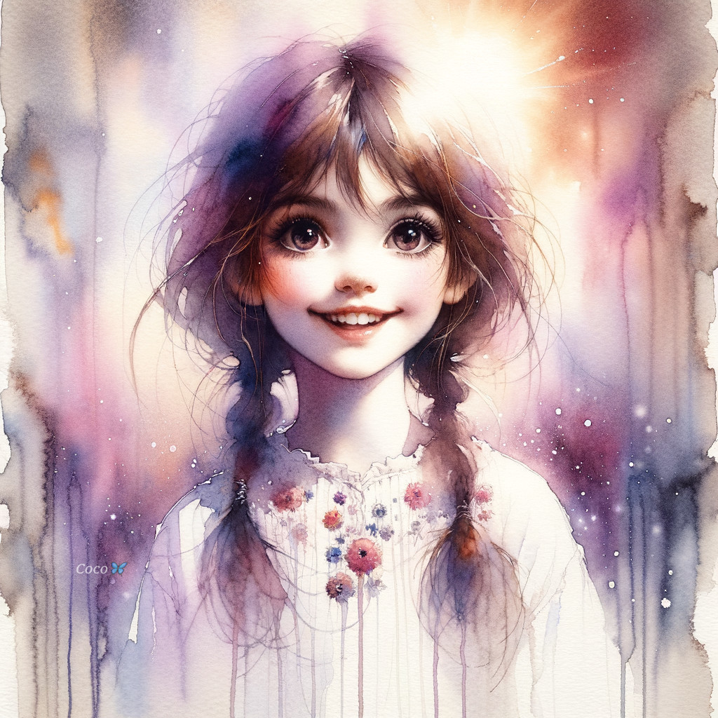 Whimsical Watercolor Portrait of a Young Girl