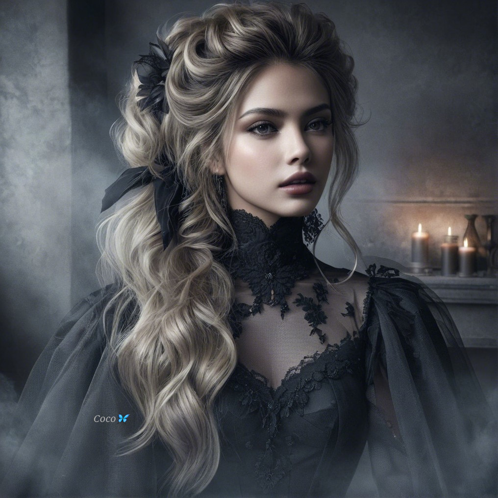 Young Woman in Gothic Dress with Candlelight Glow
