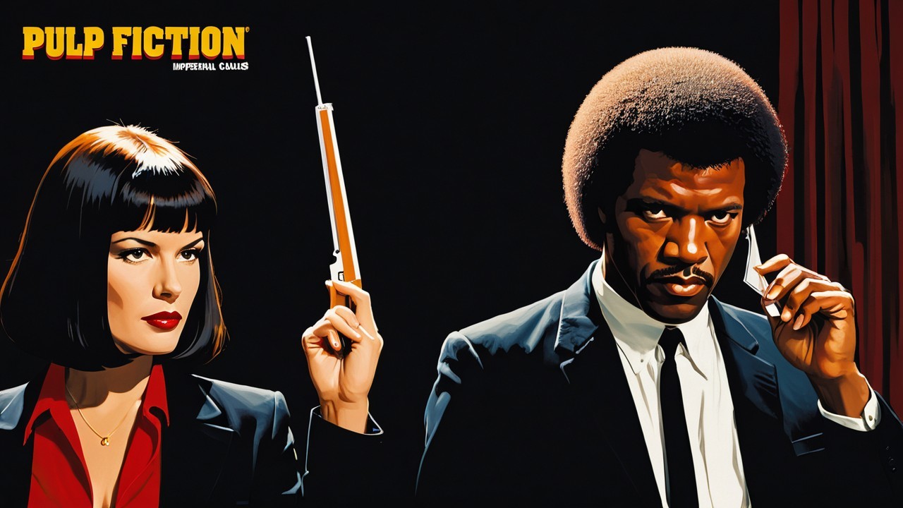 Stylized Illustration of Iconic Characters in Pulp Fiction