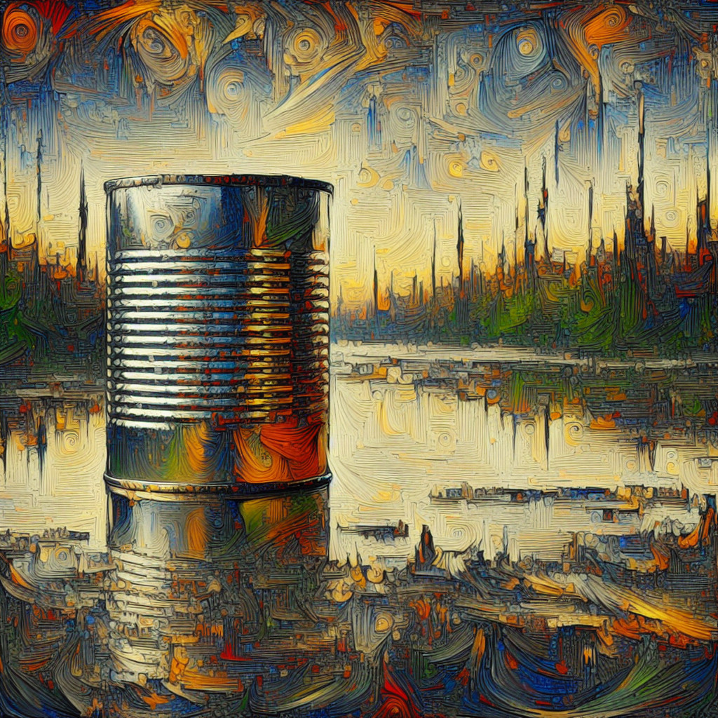 Reflective Metallic Can Against Abstract Colorful Background