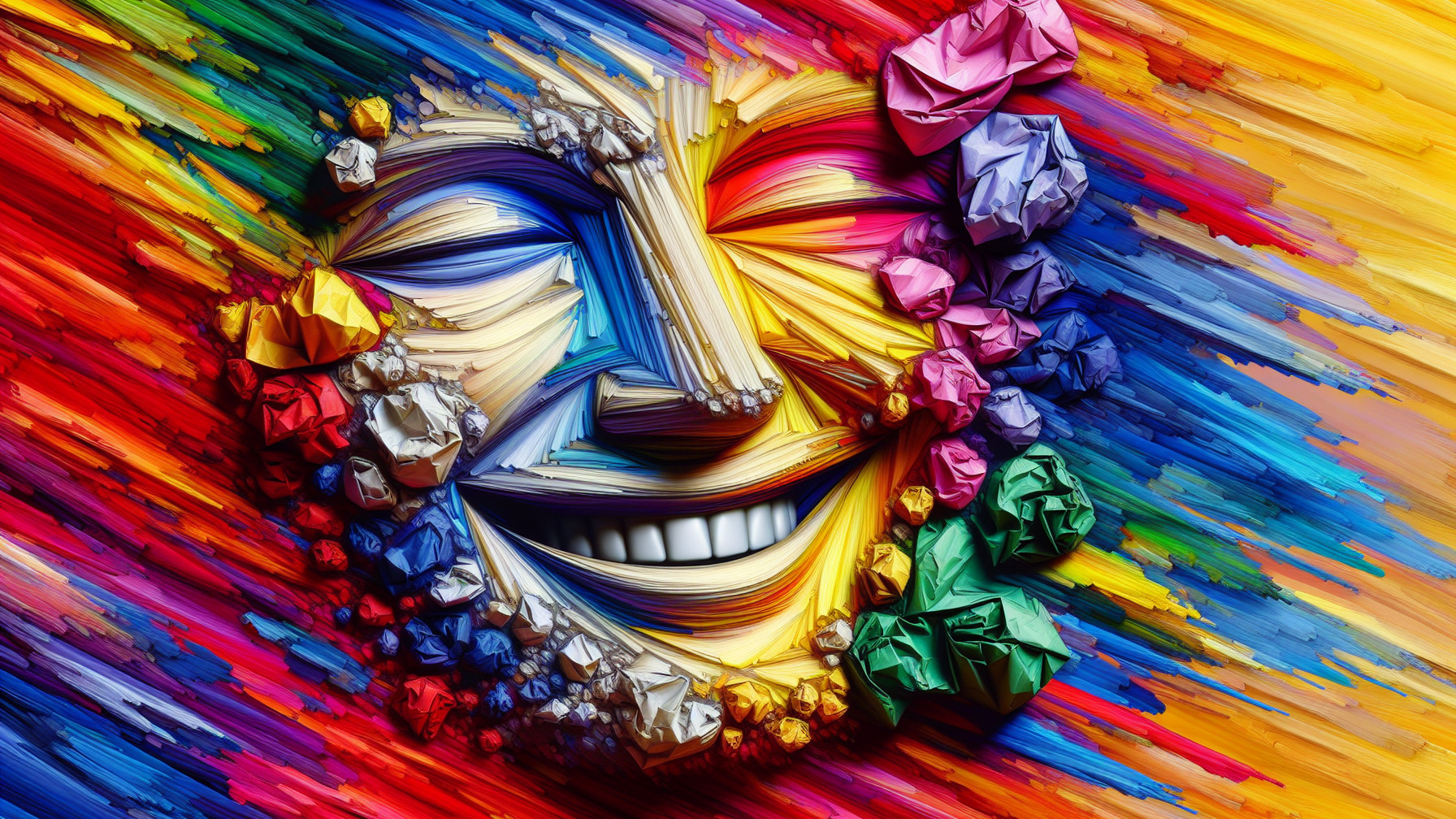 Vibrant Abstract Composition with Smiling Face Elements