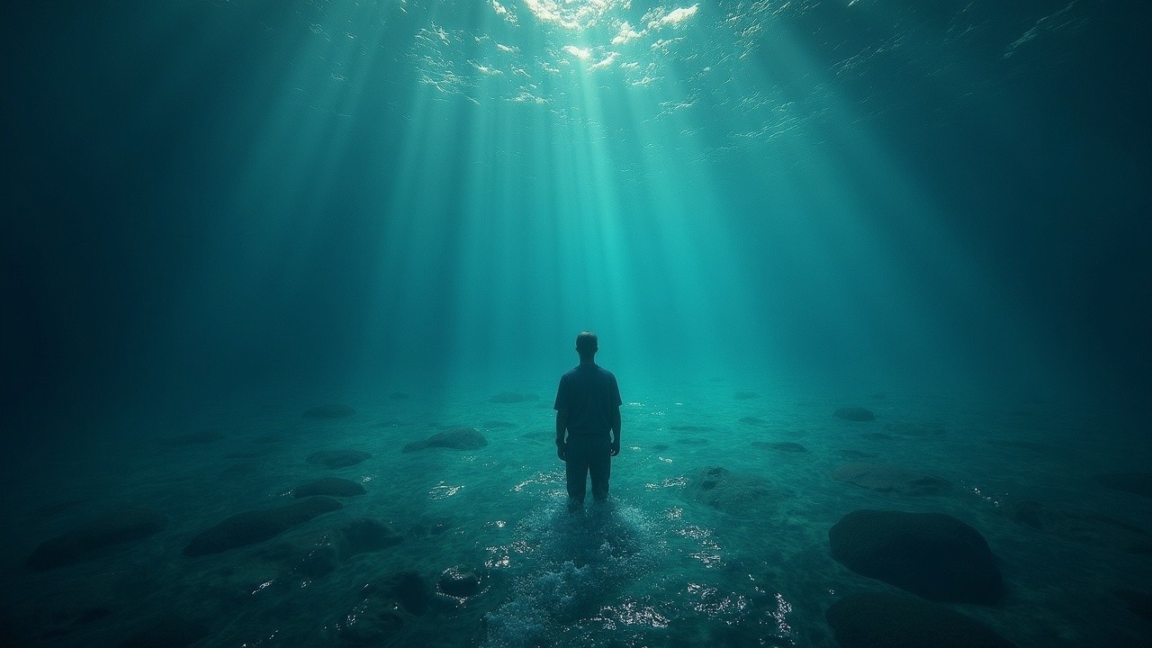 Solitary Figure in Tranquil Underwater Scene