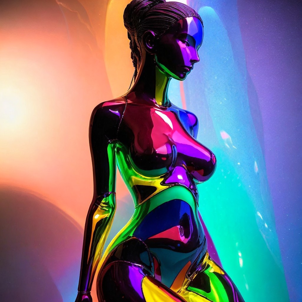 Reflective Mannequin Against Vibrant Multicolored Backdrop
