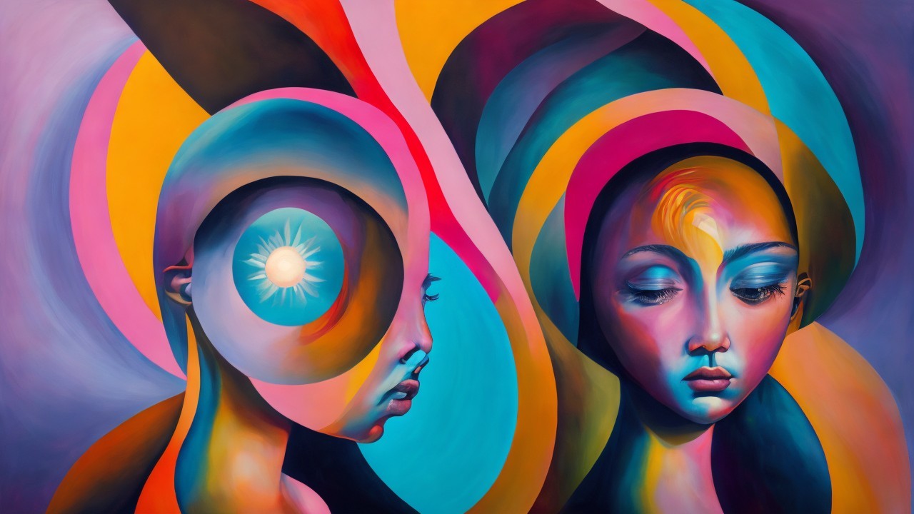 Abstract Figures with Vibrant Colors and Patterns