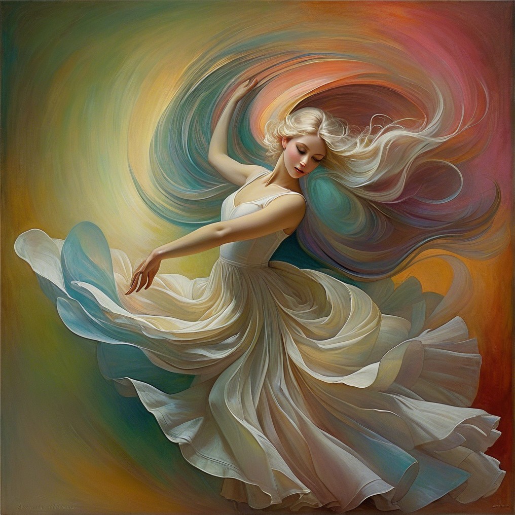 Ethereal Dance with Pastel Colors and Flowing Dress