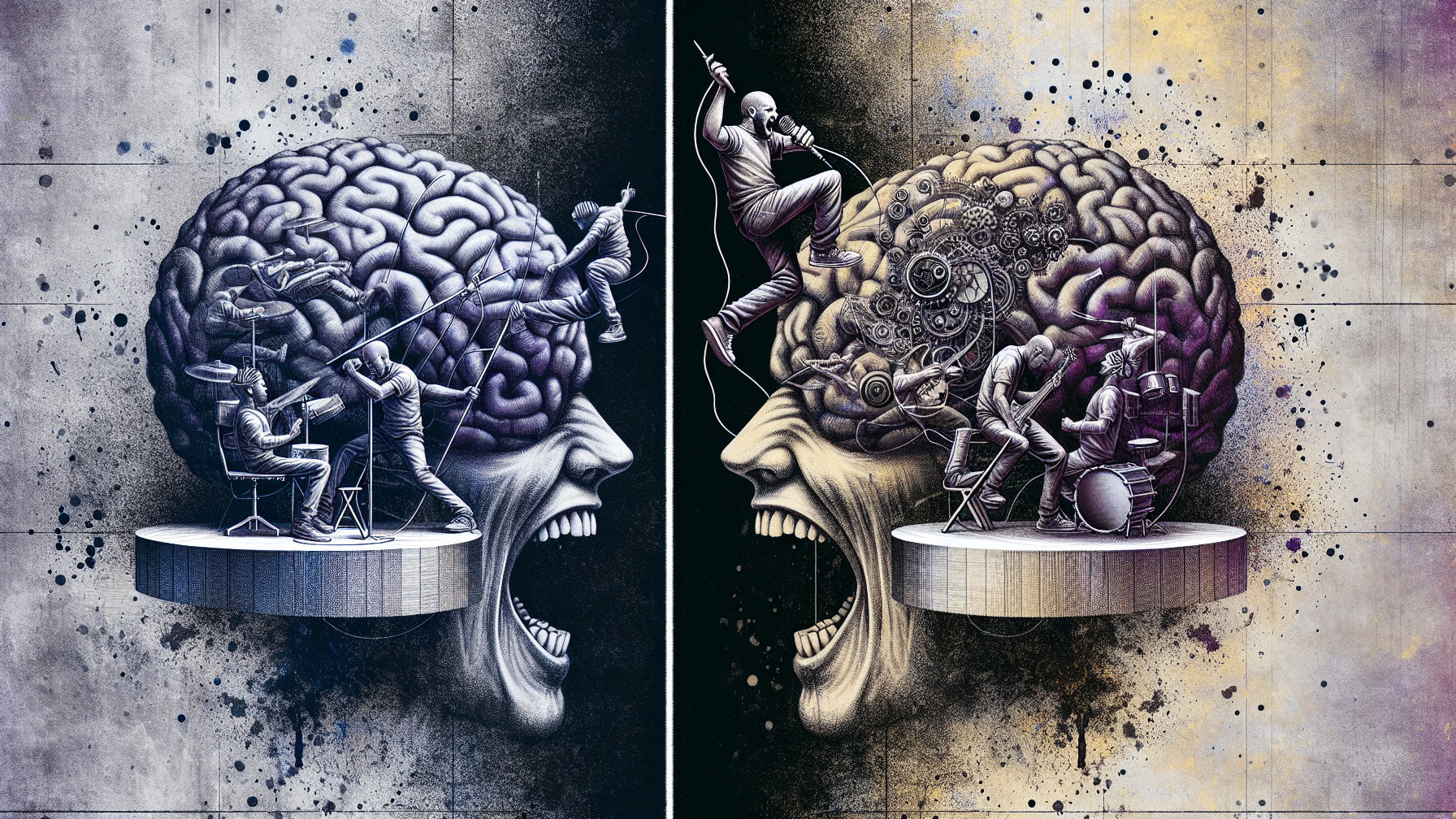Split Brain Design Showcasing Music and Chaos Themes