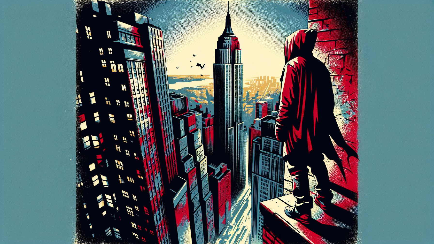 Silhouetted Figure on Skyscraper with Empire State Building