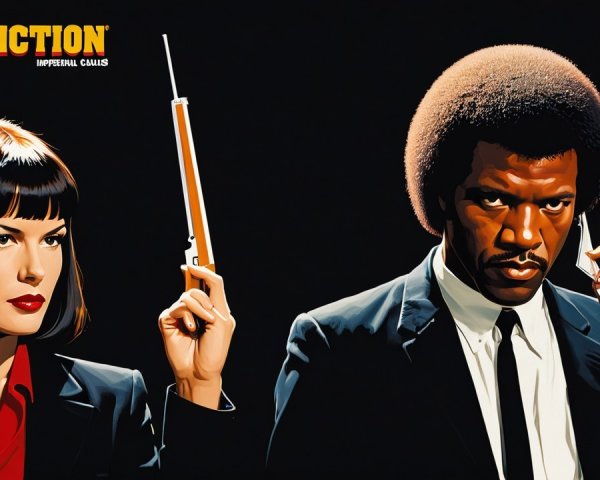 Stylized Illustration of Iconic Characters in Pulp Fiction