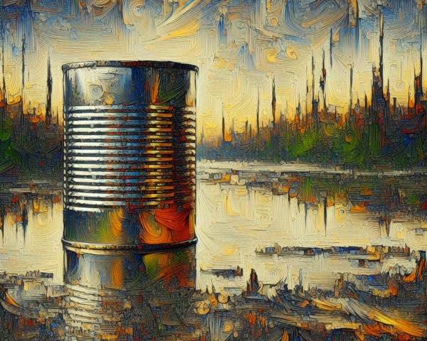 Reflective Metallic Can Against Abstract Colorful Background