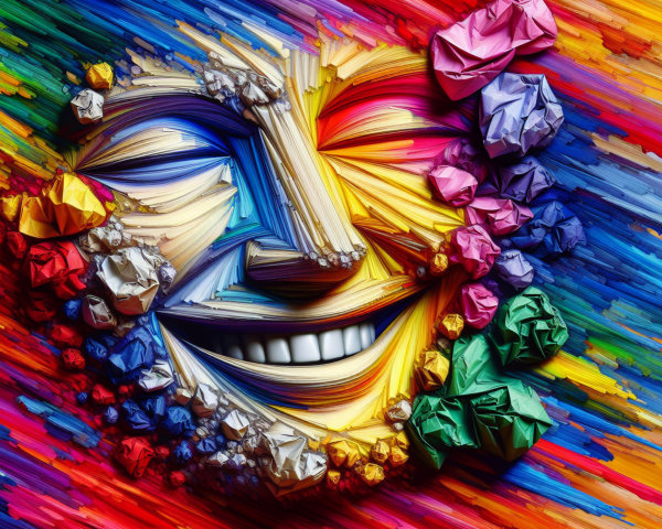 Vibrant Abstract Composition with Smiling Face Elements