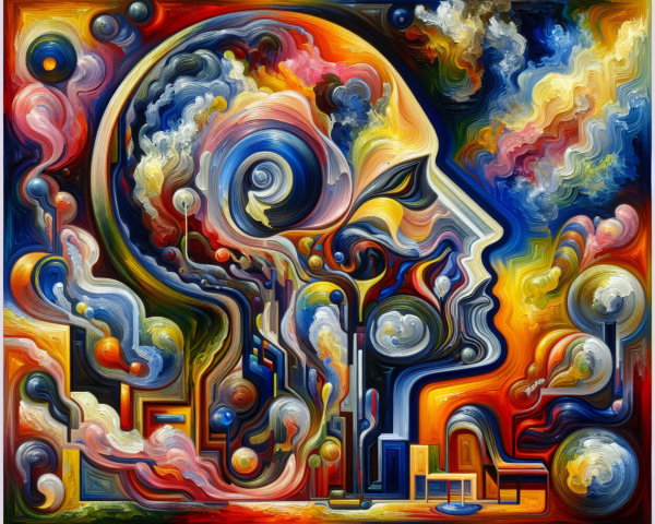Abstract Human Head Profile with Colorful Swirls