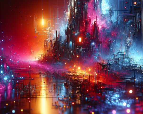 Vibrant Abstract Scene with Geometric Patterns and Colors