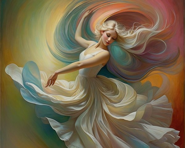 Ethereal Dance with Pastel Colors and Flowing Dress