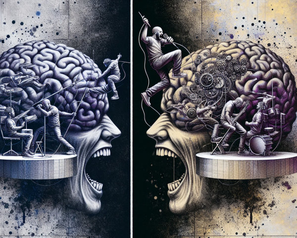 Split Brain Design Showcasing Music and Chaos Themes