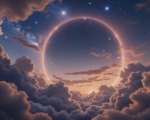 Celestial Scene with Crescent Moon and Vibrant Clouds