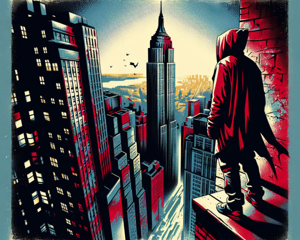 Silhouetted Figure on Skyscraper with Empire State Building