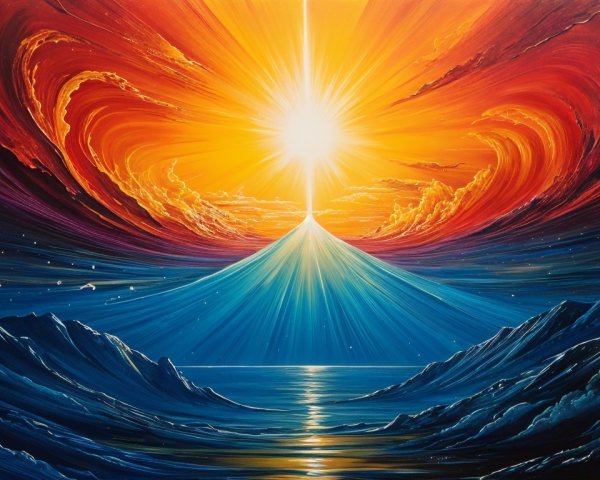 Vibrant Cosmic Scene with Sun and Dramatic Sky