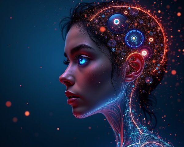 Profile of a Woman with Glowing Cosmic Patterns