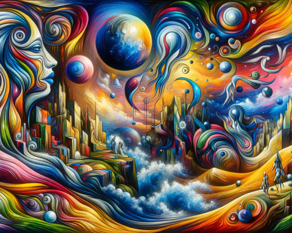 Surreal Landscape with Swirling Colors and Forms