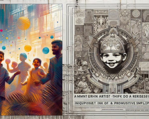 Children Playing with Colorful Balloons and Illustrations
