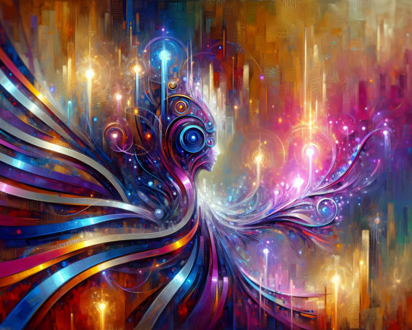 Vibrant Abstract Illustration with Flowing Figure and Colors