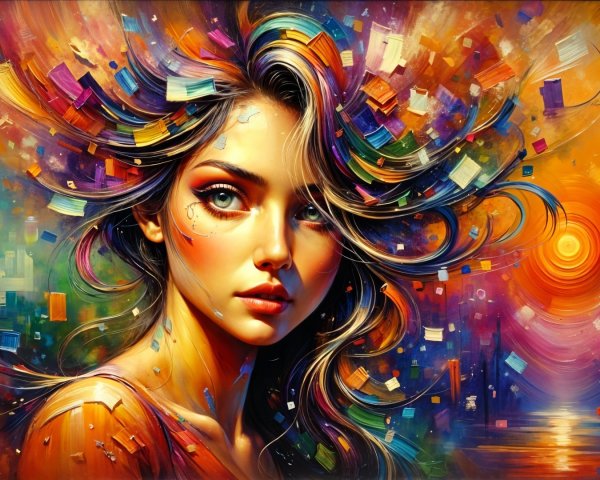 Vibrant Portrait of Woman with Colorful Background