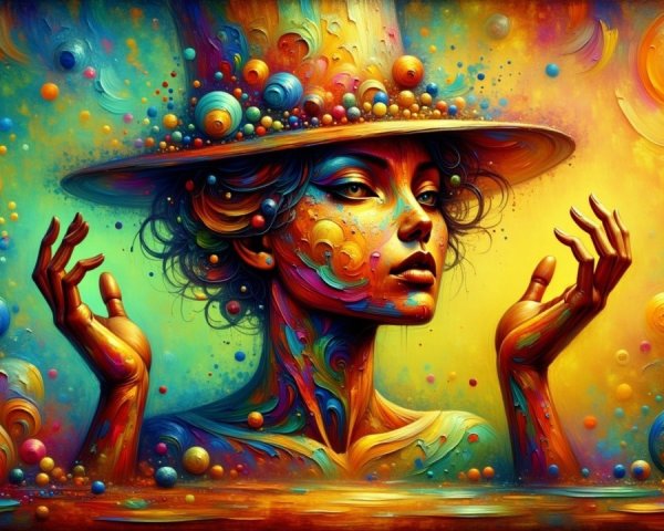 Abstract Portrait of a Woman in Colorful Hat