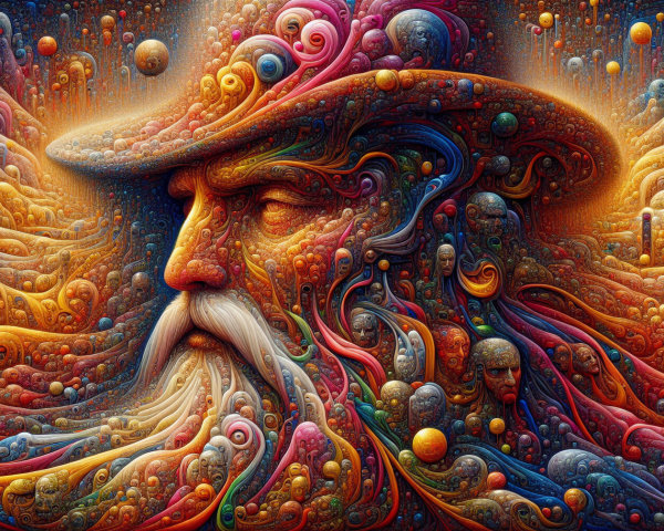 Surreal Portrait of an Elderly Man with Patterns
