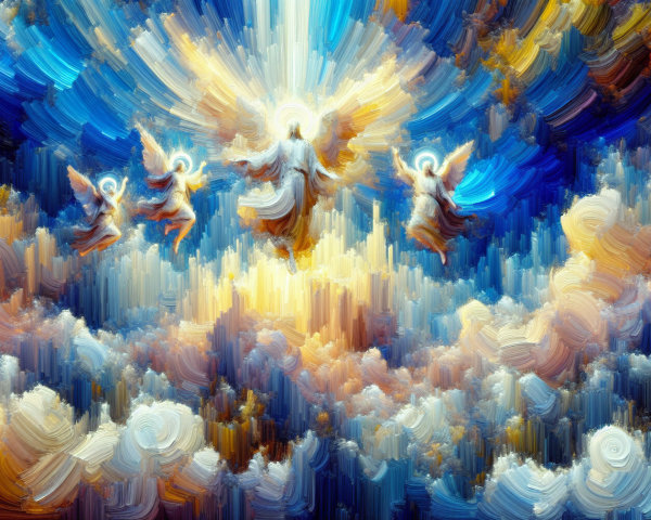 Heavenly Scene with Radiant Figure and Angels